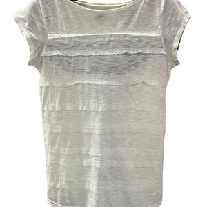 LOFT white Short Sleeve Tee with lace embellishments on front cap sleeves XS